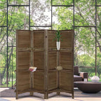 4 Panel Room Divider with Shelves, Room Dividers and Folding Privacy Screens, Folding Room Dividers 4 Panel, Wood Room Divider with 3 Display Shelves for Home Office (Brown)