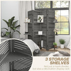 HOMCOM Room Divider, 4 Panel 67" Tall Wood Privacy Screen with 3 Display Shelves, and Folding Storage for Bedroom or Home Office, Gray