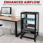 Pyle 20U Open Frame Server Rack - Wall Mount Network Rack for Servers, Networking & AV Gear - Heavy-Duty 19" Equipment, Includes 1U & 2U Vented Shelves for Airflow, Lockable Wheels - 440 lbs Capacity