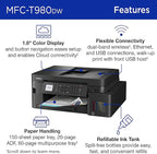 Brother INKvestment Tank 980 Wireless and Ethernet Color Inkjet All-in-One Printer with Multipurpose Tray | Includes up to 3 Years of Ink in-Box(1) and 3-Year Limited Warranty(2) (MFC-T980DW)