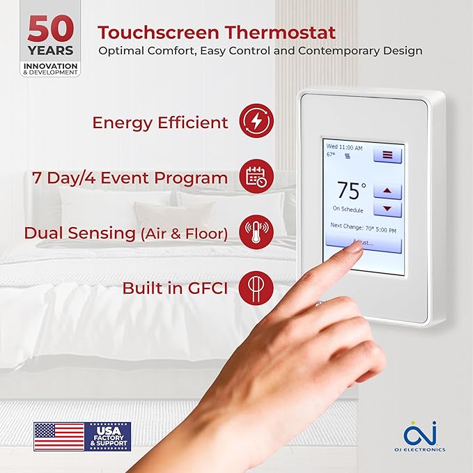 LuxHeat 180sqft Floor Heating Cable Kit - 240v Heated Bathroom Floor Kit - Heated Flooring System Includes UDG4 Programmable Thermostat w/GFCI, Heating Cable, Strapping, Flooring Sensor & Alarm
