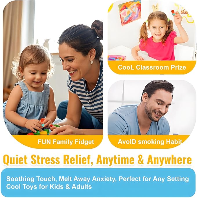 Fidget Toys Adults, Sensory Toys for Kids with Autism, Anxiety Relief Items for ADHD Stress Relief, Texture Worry Stone for Teens & Flip Slider - Treasure Box Toys for Classroom (3pcs)