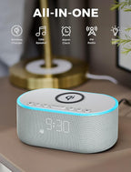 Odokee Wireless Charging Alarm Clock Radio: Qi Certified Fast Wireless Charger for iPhone Samsung - 10W Stereo Bluetooth Speaker - Dimmable Digital Clock with FM Radio for Bedroom Cloud Blue