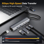 USB Hub with Ethernet, USB C to Ethernet Adapter with 2X USB 3.0, USB C 3.0, Gigabit Rj45 Port, Plug and Play, Multiport Network Adapter for Laptop MacBook iPad XPS Windows
