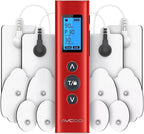 AVCOO 30 Modes TENS EMS Unit Compact Muscle Stimulator for Pain Relief, Rechargeable & Portable Dual Channel Muscle Stimulator with 30 Intensity Levels and 12 Electrode Tens Unit Replacement Pads Red