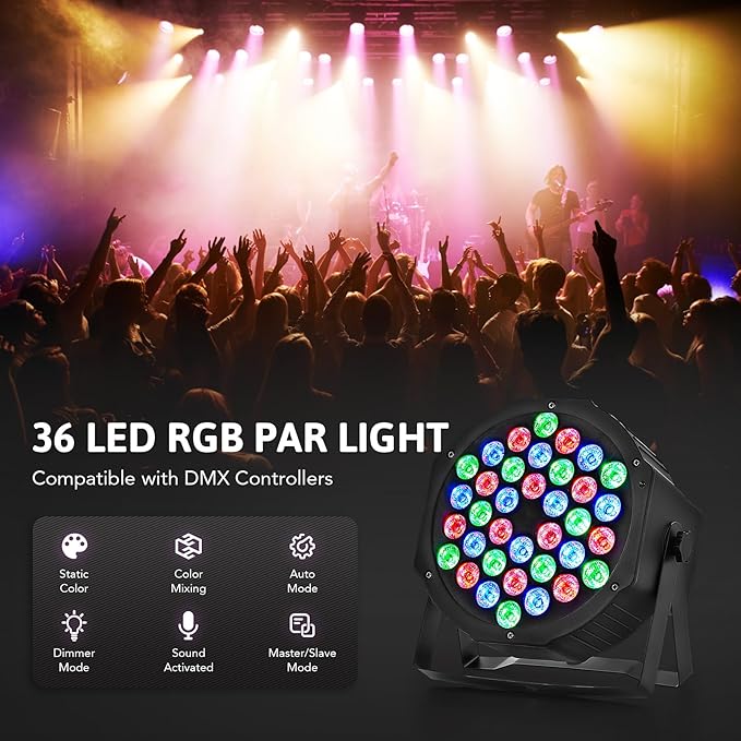 CO-Z Stage Lights 36 RGB LED Par Lights with Remote Control DJ Uplighting for Event Wedding Christmas Halloween Party Club Music Stage Lighting, 6 Pack