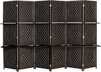 Bonnlo Upgraded Heavy Duty 6FT Tall Rattan Room Divider Screens with Partition Wall 2 Display Shelves, Indoor Folding Screen Dual-Sided Hinges for Home Office (6 Panels)