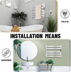 K&KALONZO Towel Warmer for Bathroom, Wall-Mounted 5-Bar Heated Towel Rack with Built-in Timer, Waterproof Electric Towel Heater, Support Plug-in and Hardwired, Polished, EL18S