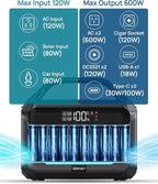 Portable Power Station 288Wh LiFePO4 Battery, 600W Power Bank with AC Outlet Fast Charging 8.4LB Lightweight Solar Generator with Multi-Port Output for Outdoor Camping, Travel, and Emergency Backup
