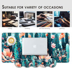 BFUKVOU Large Keyboard Mouse Pad Set, Extended Mouse Pad+Keyboard Wrist Rest Support, Memory Foam Ergonomic Easy Typing, 4Pcs (31.5×11.8 in) Desk Pad Set for Office Home,Cute Cactus Blooming Flowers