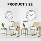 AKCISOT Atomic 10 Inch Wall Clock Analog Clocks for Indoor Kitchen, Battery Operated Clock for Bedroom Office Classroom Living Room(Silver)