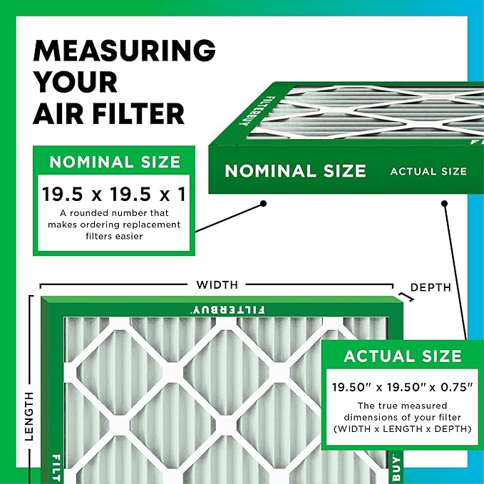 Filterbuy 19.5x19.5x1 Air Filter MERV 11 Superior Pet & Allergy Defense (6-Pack), Electrostatic Pleated HVAC AC Furnace Filters Replacement, Made in USA (Actual Size: 19.50 x 19.50 x 0.75)