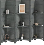 HOMCOM Room Divider, 6 Panel 67" Tall Wood Privacy Screen with 3 Display Shelves, and Folding Storage for Bedroom or Home Office, Gray