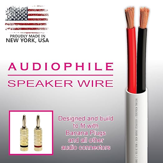 NATIONAL Wire&Cable - 14/2 Audiophile Speaker Wire (1000 Feet) 14AWG Gauge - Made in USA - in Wall Audio Speaker Wire Cable/CL Rated/ETL Listed / 2 Conductors - Oxygen-Free Copper, White 1000ft