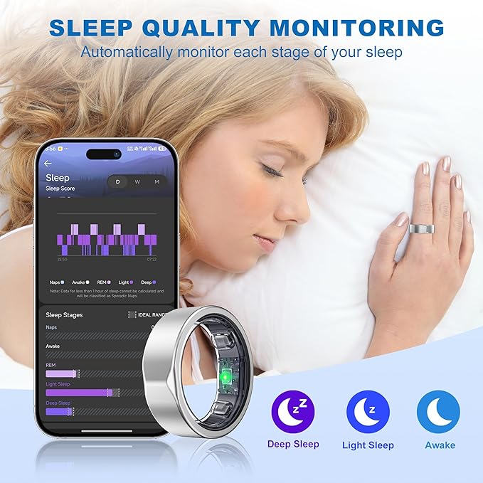 SEEKZERO Smart Ring-Size First Before You Buy, No APP Subscription,7-10 Days of Use,Sleep|Activity|Stress|Heart Rate|SPO₂ Tracker, Compatible with iOS and Android (Silver, 13)