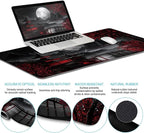 LIMKRIAN Japanese Mouse Pad Large Desk Mat Set, XXL Anime Full Moon Ergonomic Mousepad with Wrist Rest, Wrist Support Gaming Keyboard Mat Cup Coaster Set, Japanese Style Office Desk Accessories