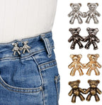 TOOVREN Cute Bear Button Pins for Jeans, No Sew and No Tools Instant Pant Waist Tightener, Adjustable Jean Buttons Pins for Loose Jeans 4 Sets Replacement Pant Clips for Waist Buckle