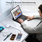 USB C Fast Charger, 100W GaN 6 Port Type USB C Charging Station Hub Block Cube, USB C Wall Charger Power Strip Adapter Plug for iPad iPhone 17 16 15 14 13 12 Pro Max Pixel Note Galaxy, 5ft Cord