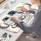 Large Desk Mat, Cute Boho Plants Mouse Pad, Apricot Desk Pad, XXL Mousepad + Keyboard Wrist Rest+Mouse Wrist Rest+Coaster Desk Pad for Girl Women Home Office Decor Aesthetics, Floar Butterfly Moon