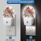 YESPOAK Night Light,Red Cardinal Bird Flowers Night Lights Plug Into Wall for Bedroom Bathroom Kitchen Hallway Stairs Hallway, Plug-in, Energy Efficient Decor Desk Lamp Gifts