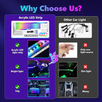 Acrylic Interior Car Light, AMKI Car LED Strip Light with APP Sub Control, Car Accessories Fiber Optic Car Ambient Light Kit with RGB Dreamcolor 22 in 1 and 175 inches 593 LEDs 213 DIY and Music Modes