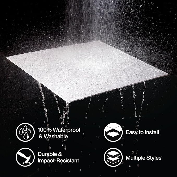 Genesis 2ft x 4ft Stucco Pro White Ceiling Tiles - Easy Drop-in Installation – Waterproof, Washable and Fire-Rated - High-Grade PVC to Prevent Breakage - Package of 10 Tiles