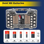 Ontel Battery Daddy Storage & Organizer Case with Tester, Stores & Protects Up to 180 Batteries, Double-Sided, Durable Design W/Clear Locking Lid, Secure Latches & Portable Carrying Handle- Warm Grey