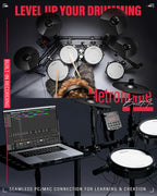 AKLOT Electric Drum Set with Kick-Tower: 4 Dual Zone Mesh Pads, 8’’ Tower-Style Kick Drum, 10’’ Snare, Dual Zone 10’’ Cymbals with Choke, 360 Sounds, User Kit, USB-MIDI, Throne, B-CORE 540 Air, Black