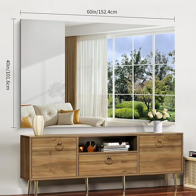 CILIBER Frameless Mirror, 60x40 Bathroom Mirrors for Wall, Upgraded Shatterproof Rectangle Vanity Mirror Over Sink with Polished Edge for Bathroom,Bedroom,Living Room and Entryway