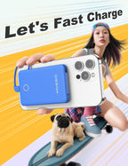 miisso 6000mah Ultra Slim Built in Cables Power Bank, Card Size Built in USB C Cords Battery Pack Portable Charger for Phones, 3 Output External Battery Pack Compatible with iPhone, Deep Blue