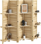 HOMCOM Room Divider, 5 Panel 67" Tall Wood Privacy Screen with 3 Display Shelves, and Folding Storage for Bedroom or Home Office, Natural Wood