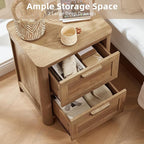 Joaxswe Farmhouse Nightstand Set of 2 with Charging Station, End Tables Bedroom with 2 Large Drawers & 4 Thickened Table Legs, Dark Wood