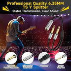 Togconn 1/4 inch TS Mono Splitter Y Adapter, 6.35mm Mono Female to Dual 6.35 mm TS Mono Male Jack, Quarter inch Audio Speaker Splitter Converter Cable 1 Feet, Gold Plated Connectors