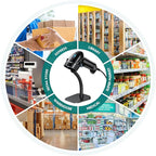 Barcode Scanner with Stand, USB Wired Inventory 2D 1D QR Code Scanner for Computer POS MAC with Automatic Screen Scanning, Handheld CMOS Image Bar Code Reader for Warehouse Library Supermarket