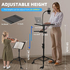 STEADUS Projector Stand Tripod – 24 to 59 Inch Adjustable Height – Dual Shelves Laptop Tripod Stand with Moveable Wheels and Phone Holder, Portable Laptop Stand for Office, Stage & Outdoor Use