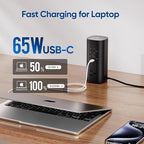Flat Plug Surge Protector Tower, TenTrend Power Strip Tower with Surge Protection, 3 AC Outlets & 8 USB Ports, 5FT Extension Cord, 115W Total Fast Charging Tower for Multiple Devices