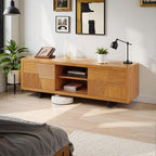 Bme Trapeze TV Stand for Living Room – Wooden Media Console with Storage, Metal Legs, Large Teak Brown TV Stand for Stylish Home Entertainment Setup
