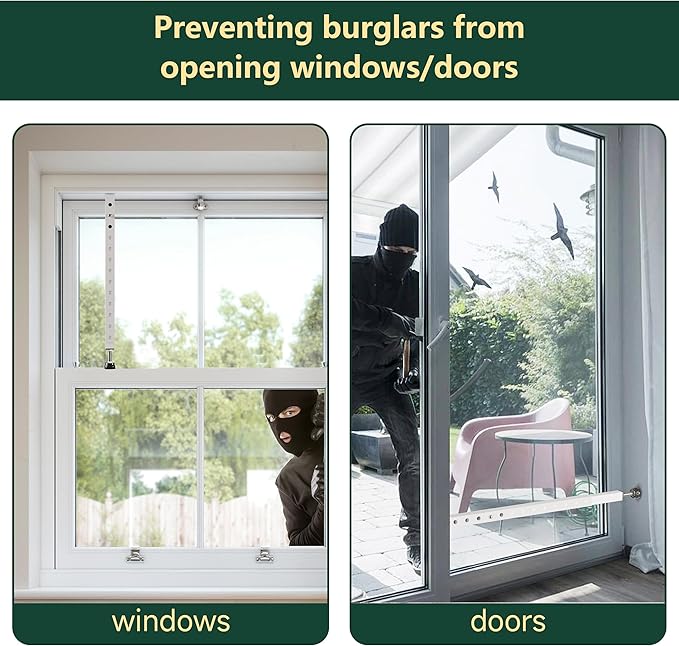 WooFog Window Security Bars Adjustable, Window Bars Security Inside Vertical, Heavy Window Ac Lock Bar with Rubber Feet for Up and Down Windows, 17-32 inch Double Hung Window Stopper -4 PCS Patented