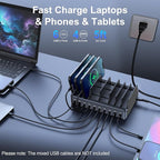 chipofy 500W Charging Station for Multiple Devices, 10-Port Multi USB C Fast Charger Station with Organizer Stand for MacBook Laptop, iPad, iPhone 17 16 Pro Max, Galaxy S25/S24 and More