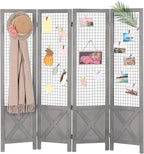 Wnutrees 4 Panel Gridwall Display, Portable Freestanding Display Board for Craft/Art Shows, Retail, Events, Decorative Wood Room Divider Folding Screens, Grey