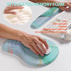 KUOSGM 2-in-1 Ergonomic Set, Wave Rise Keyboard Wrist Rest and Massage Bulge Slope Mouse Pad Wrist Support, Cushion Memory Foam Integrated to Relieve Wrist Pain, Blue Gold Marble