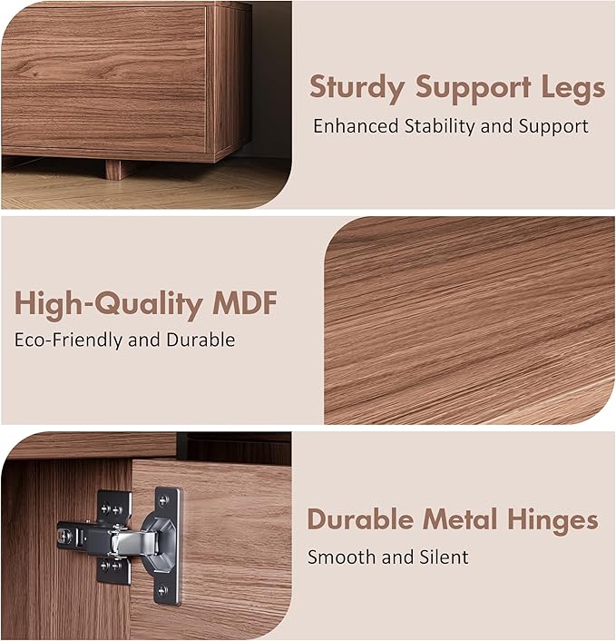 Extendable TV Stand for 65-100 Inches TVs - Walnut Entertainment Console with 2 Cabinets, 3 Open Compartments & 1 Adjustable Shelf, Cable Management, Adjustable Length 63''-94.5'' (Walnut, 63"-94.5")