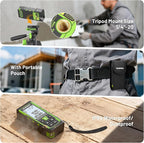 Laser Measure Device 3-in-1, Huepar 330ft Laser Measurement Tool & 33ft Cross Laser Level & 6.5ft Tape Measure, Rechargeable, Voice Broadcast, Multi-Mode, Rugged for Construction & Home Use, SW-T100