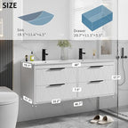 eclife 48" Bathroom Vanities Cabinet with Sink Combo, Wall Mounted Floating Cabinet W/Decor Line, Soft-Close System, 4 Extra Big Drawers, Matte Black Faucet, White