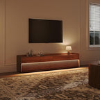 POVISON Fully-Assembled Mid Century Modern TV Stand, 78.74" Wood Media Console with Adjustable LED Light, Entertainment Center with Storage for Living Room
