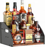 STAEVER 3-Tier Liquor Bottle Display Shelf, Exquisite Metal Design, Extra Large Bar Organizer for The Home Bar, Countertop Wine Rack with Smooth Handles, Retro Bar Shelf Stand for Whiskey, Spirits