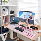 Baziabbo Office Desk Mat, Excel Cheat Sheet Keyboard Mat, Excel Shortcut Desk Pads,Non-Slip Excel Mousepad with Stitched Edges for Computer (Sheet Pink)