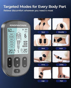 KingPavonini 3-in-1 TENS Unit Muscle Stimulator for Pain Relief Therapy, Dual Channel 36 Modes TENS Machine with 12 Pads, Rechargeable & Portable EMS Muscle Stimulator for Back, Shoulder, Neck