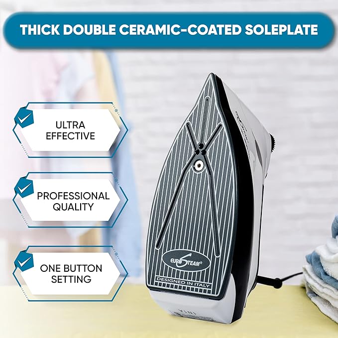 Eurosteam Next Generation Iron - Powerful Steam with Built-in Boiler - No Temperature Setting for All Fabrics - Experience Professional-Quality Ironing to cut your time in half.