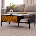 Bme Vivian Coffee Table, Solid Acacia Wood Living Room Center Table, Rustic Golden Brown Mid Century Modern Rectangular Coffee Table with Metal Legs, Sturdy Wooden Table for Home Décor